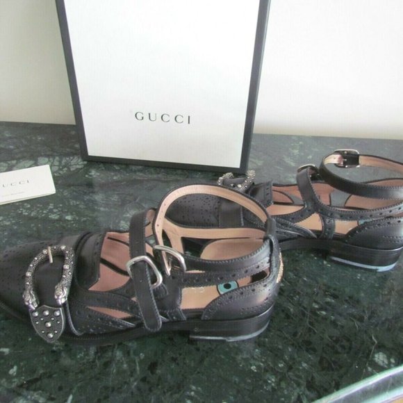 Gucci Iowa Queercore Block-heel Buckle Leather Brogue Shoes EU 37, US 36,5, UK 4 - Picture 6 of 11